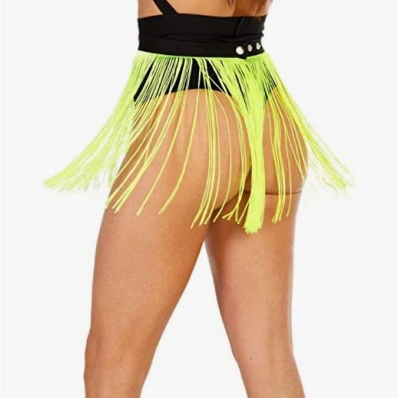 Neon Yellow Festival Queen Fringe Skirt in a size small - Picture 2 of 5